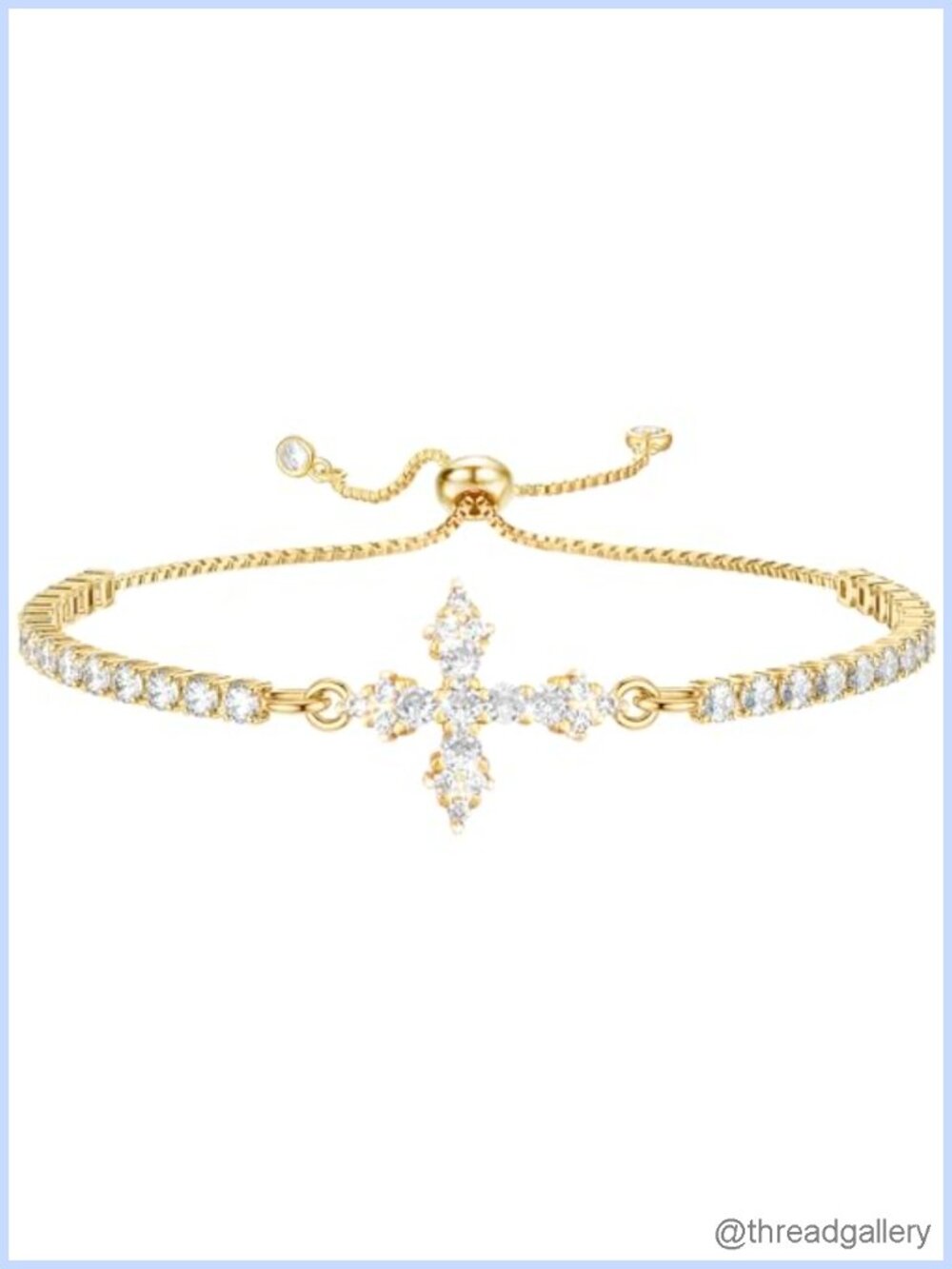 Women's Dainty 18K Gold Plated Cross Bracelet Adjustable Rhinestone